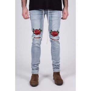 Rose Embroidered Denim